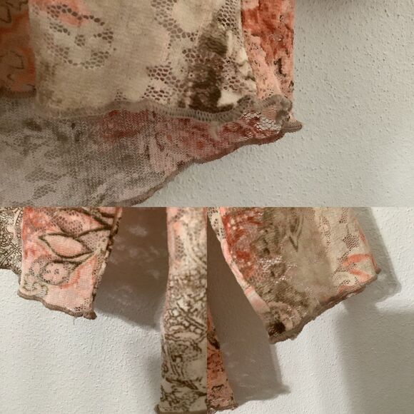 Vintage Y2K Pink Tan Lace Corset Style Regency Fairycore Fairy Boho Blouse XL - Picture 8 of 8